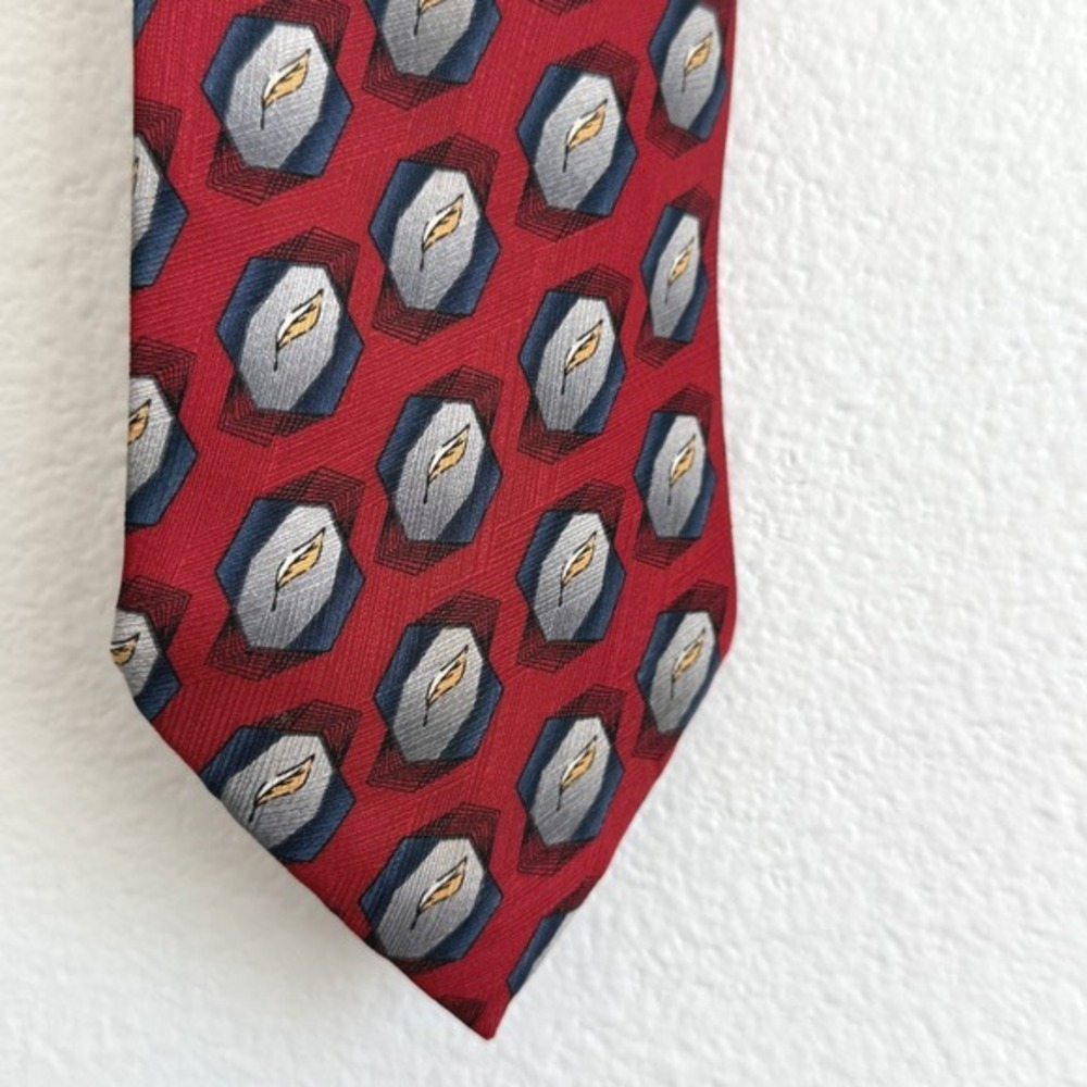 VTG JZ Richards Nordstrom Silk Tie Red Geometric Medallion Leaf Preppy‎ Coquette